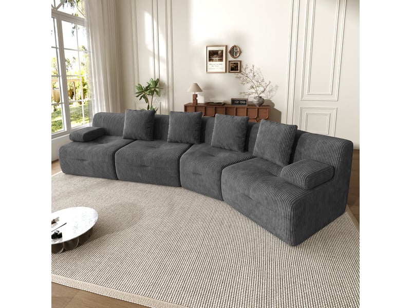 Canapé modulable, canapé 4 places, en velours tricoté, sans montage, pour salon et séjour, format compressé - Conforama R