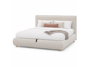 Lit coffre double 180 × 200 cm avec rangement hydraulique et tête de lit, sans matelas, en velours crème