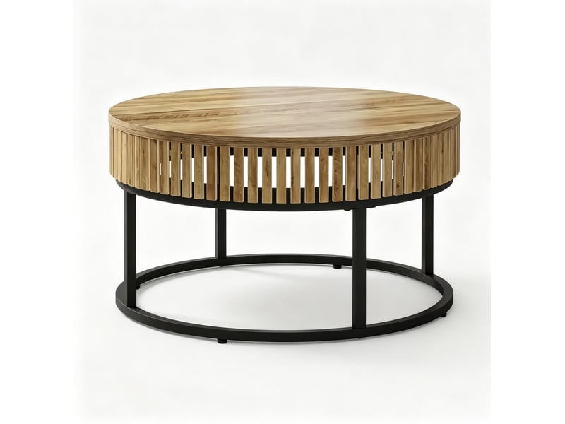  Table basse ronde 80 cm mdf et métal evryae  - Conforama A