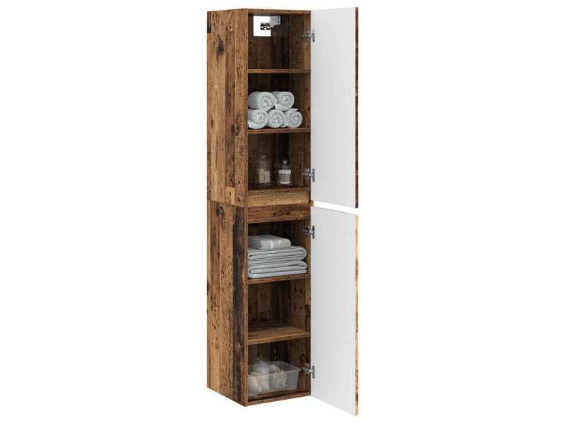 Cabinet salle de bain mural, meuble de rangement bois ancien 33x34.5x160 cm shl2484 - Conforama C