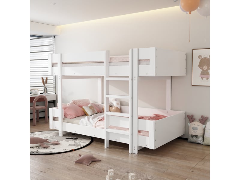  Lit superposé 90×200 cm avec escalier, lit enfant avec garde-corps renforcé, lit 2 personne en blanc, design sobre  - Conforama D