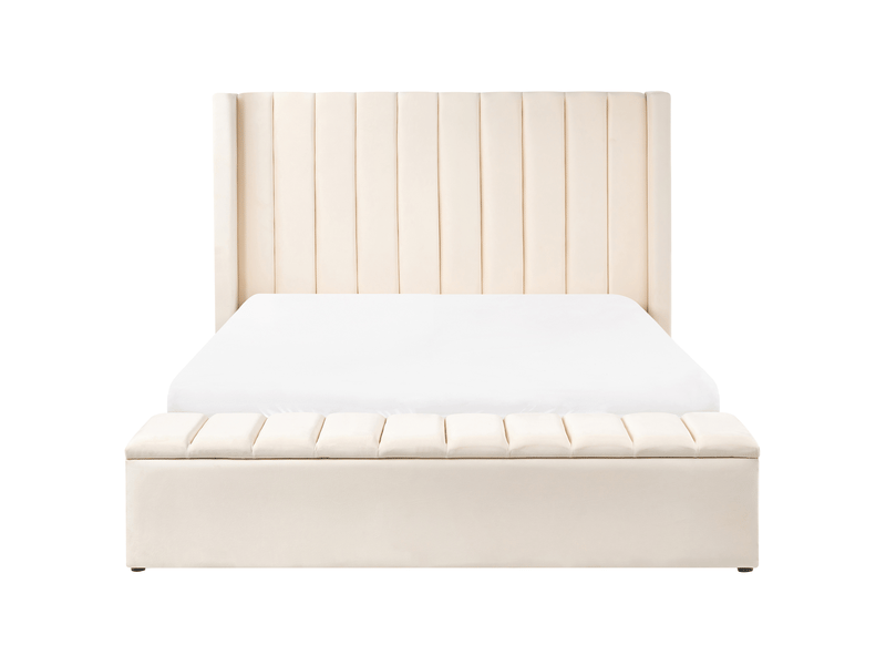  Lit à eau avec banquette de rangement velours noyers 160 x 200 cm blanc cassé  - Conforama E