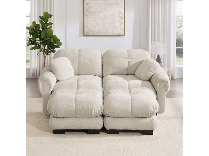  Canapé 2 places avec module en u, conception steppée fine, style élégant, coussin d'épaisseur, doux et soutenant, avec ottoman mobile, facile à monter, idéal pour le salon, khaki clair  - Conforama B