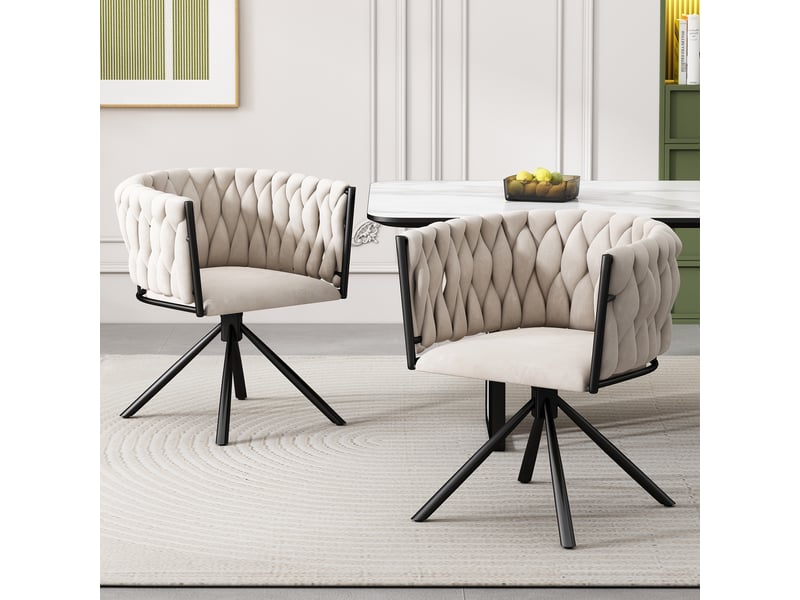  Lot de 2 chaises pivotantes velours beige - piètement métal 4 pieds, salon et salle à manger chic et luxueux  - Conforama B