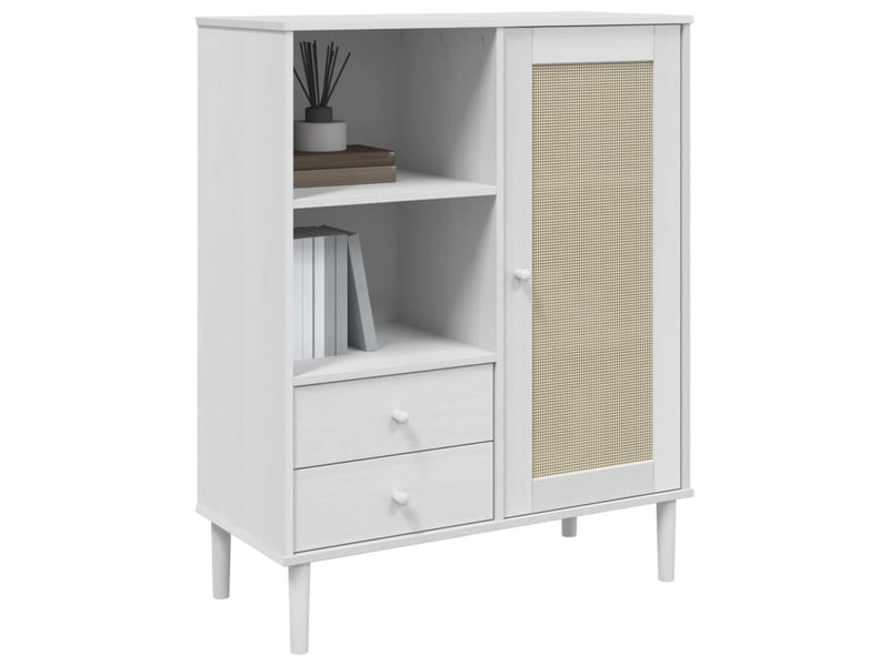  Buffet - bahut - meuble de rangement senja aspect rotin blanc 90x40x112cm bois massif de pin  - Conforama C