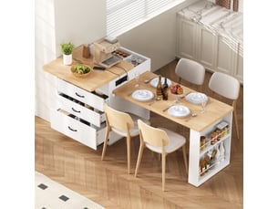 Table de salle à manger extensible avec tiroirs, niches ouvertes, led et prises usb pour cuisine, 125,5 × 71 × 93 cm