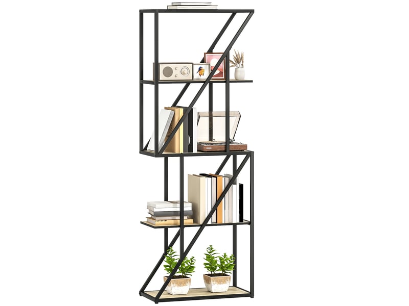  Bibliothèque à 5 niveaux, style industriel, avec étagères ouvertes et structure en acier, 60 x 30 x 165 cm, chêne  - Conforama A