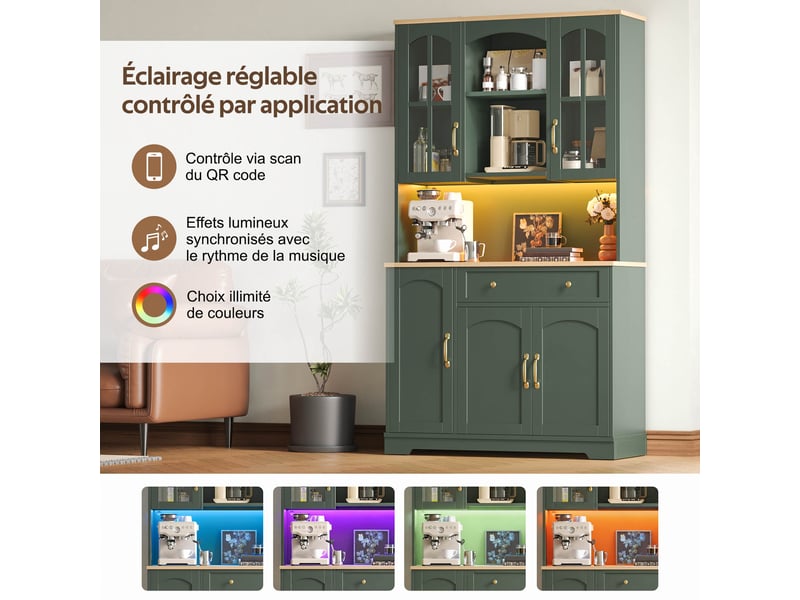  Meuble de cuisine muvano, buffet haut de cuisine avec éclairage led rvb, 100 × 38 × 178 cm  - Conforama R