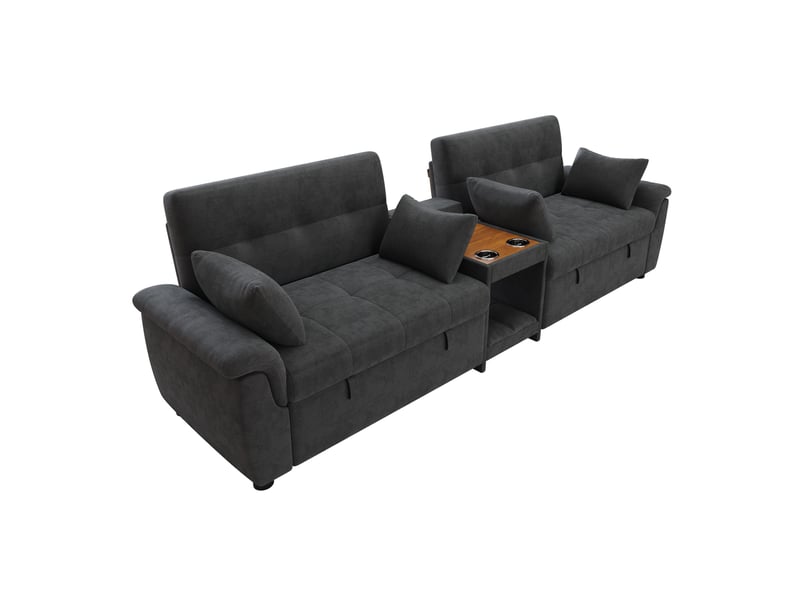  Canapé-lit en u 284x138x89 cm double couchage chenille gris foncé  - Conforama A