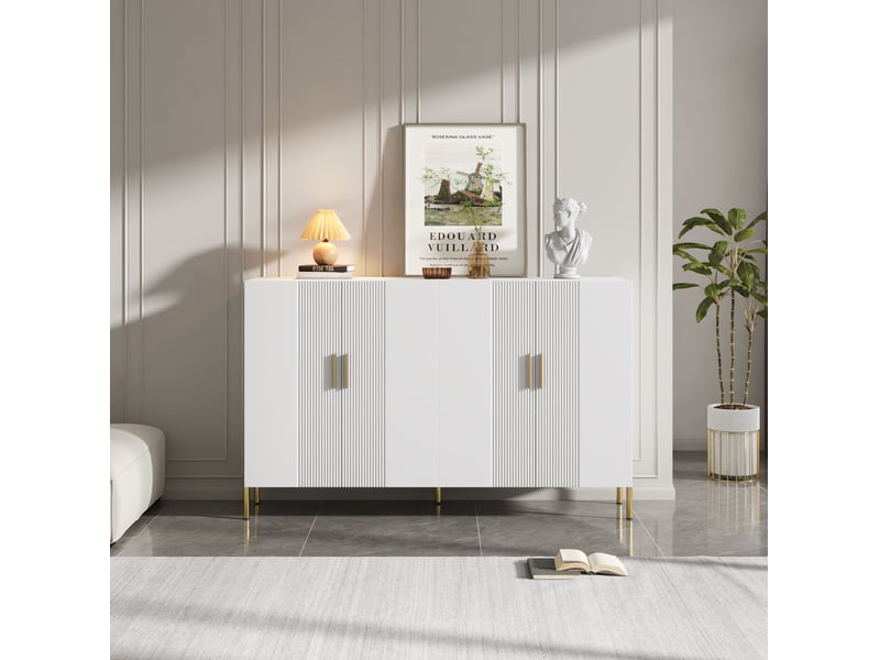  Buffet haut modenvie 4 portes 160 x 35 x 100 cm blanc mat détails dorés  - Conforama B