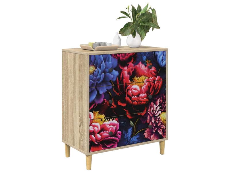  Commode chambre, meuble de rangement kiel imprimé de pivoine sombre 66x36,5x75 cm sonoma  - Conforama C