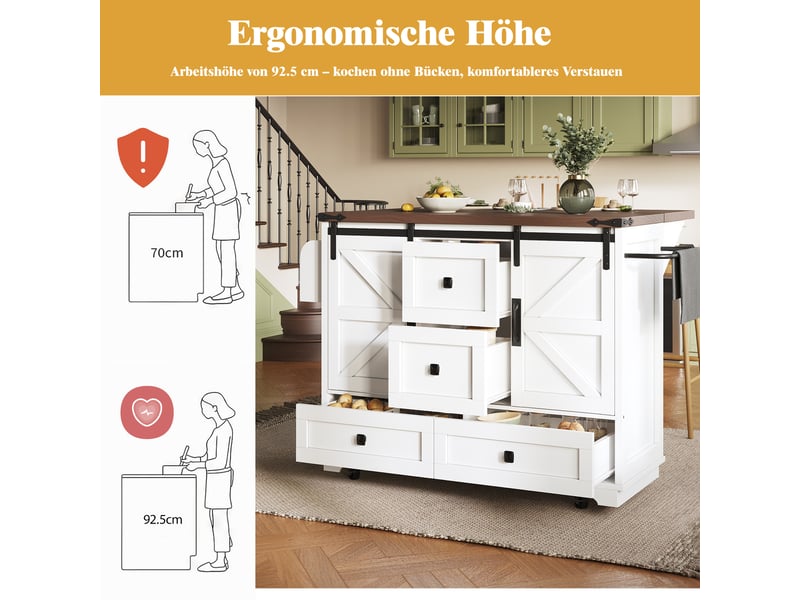  Desserte de cuisine avec plateau rabattable et rangement - lpospi - portes coulissantes, mdf blanc 142,5 × 73 × 92,5 cm  - Conforama E