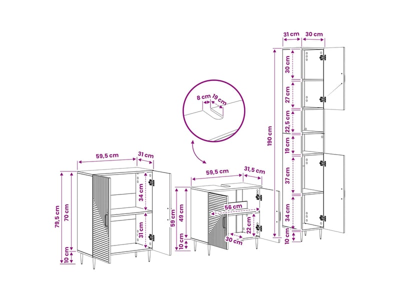  Ensemble de meuble de salle de bain 3 pièces haarlem cf63430  - Conforama E