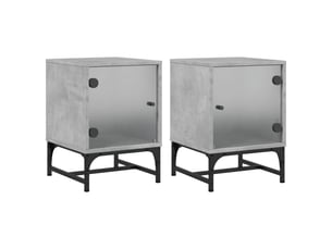 Lot de 2 tables de chevet - cabinet de chevet - table de nuit et portes vitrées gris béton 35x37x50 cm