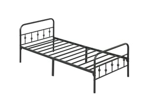 Cadre de lit métal 90x200 noir, lit simple avec sommier intégré, 82,5 cm de hauteur, sans matelas.
