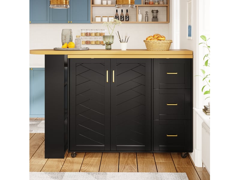  Desserte de bar extensible 135-228x39x104 cm à roulettes en mdf noir  - Conforama D