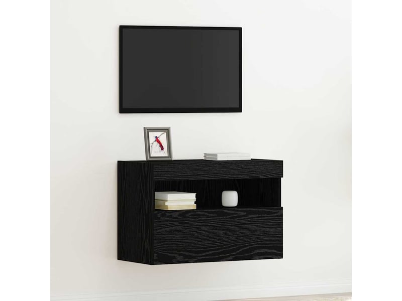 Meuble tv - banc tv - meuble de rangement mural 60 x 30 x 40 cm chêne noir bois d'ingénierie - Conforama B