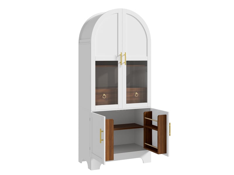  Buffet haut avec 4 portes et 1 tiroir et led 76x40x180 cm, blanc  - Conforama R