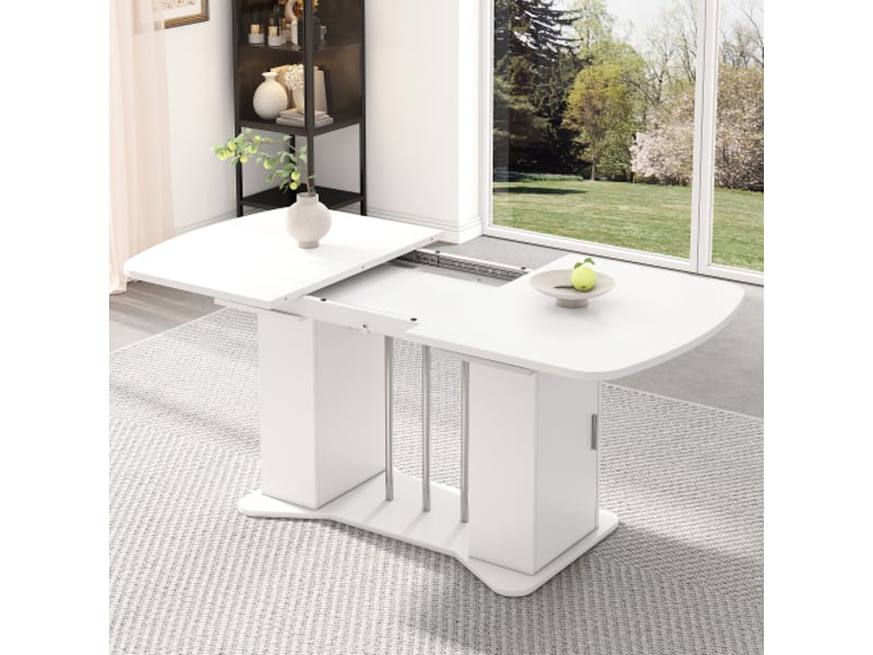  Table à manger extensible multifonction 120160 x 80 cm avec rangement, style moderne, pieds métalliques argentés  - Conforama B