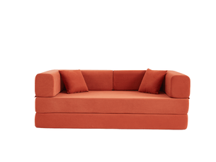Canapé-lit convertible en velours côtelé - canapé de sol pliable avec oreillers cylindriques, style futon pour salon et chambre, orange