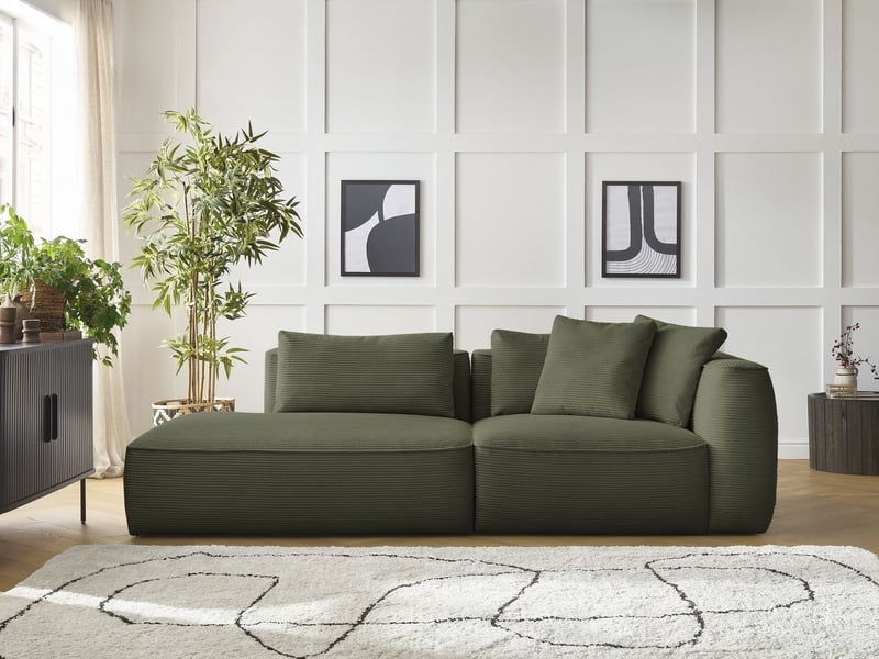 Bobochic canapé droit fixe 3 places leopold velours côtelé vert clair  accoudoir droit LEOPOLD - Conforama C