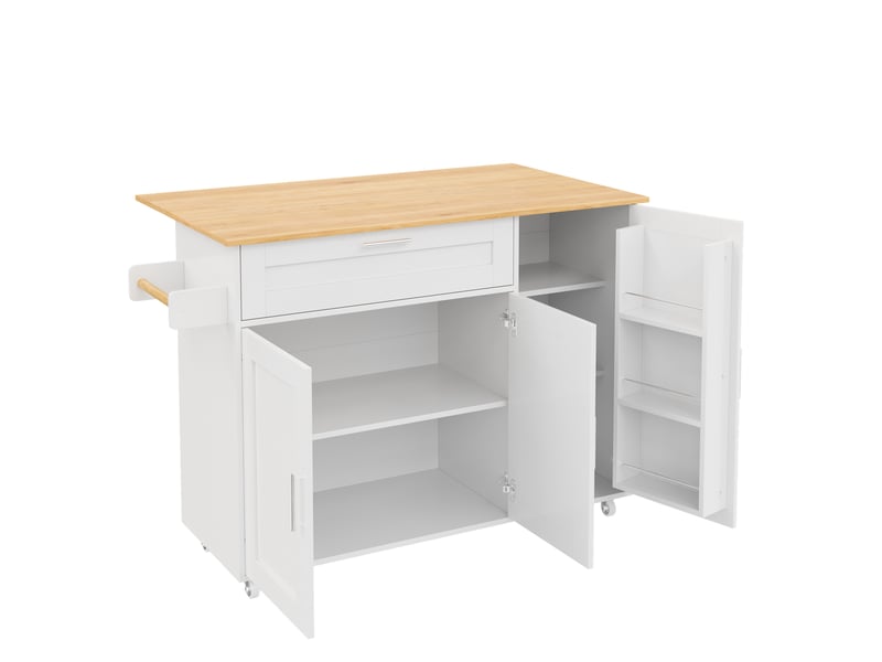  Desserte cuisine chêne 132,5 cm – plateau pliant, rangements, roulettes – meuble mobile, déstockage  - Conforama D