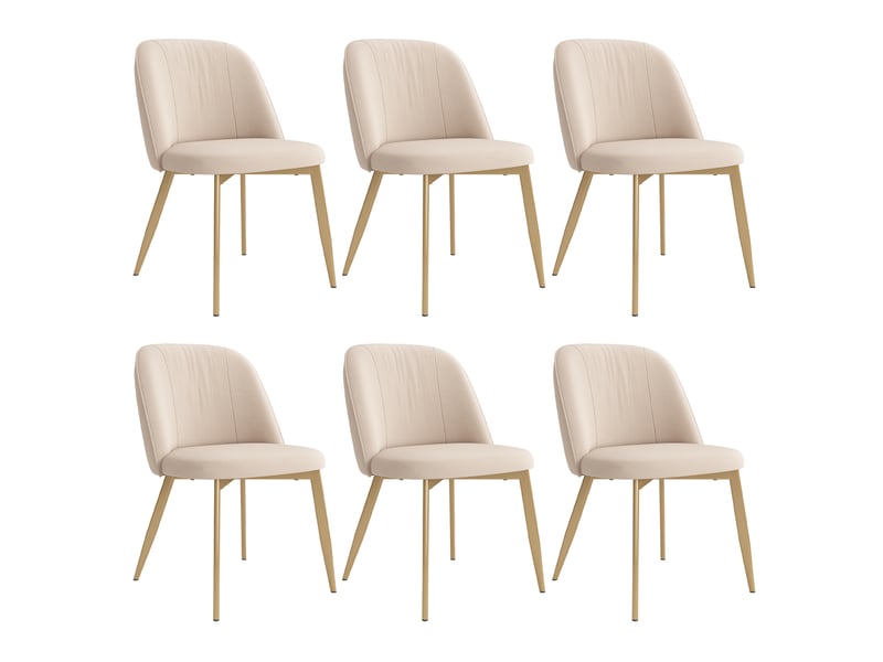  Lot de 6 chaises de salle à manger en velours beige, dossier semi-enveloppant ergonomique, pieds en métal doré, assise rembourrée, charge 150 kg  - Conforama A