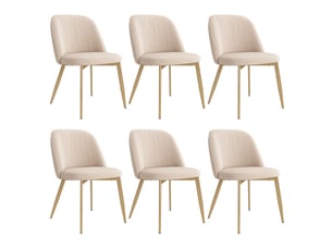 Lot de 6 chaises de salle à manger en velours beige, dossier semi-enveloppant ergonomique, pieds en métal doré, assise rembourrée, charge 150 kg