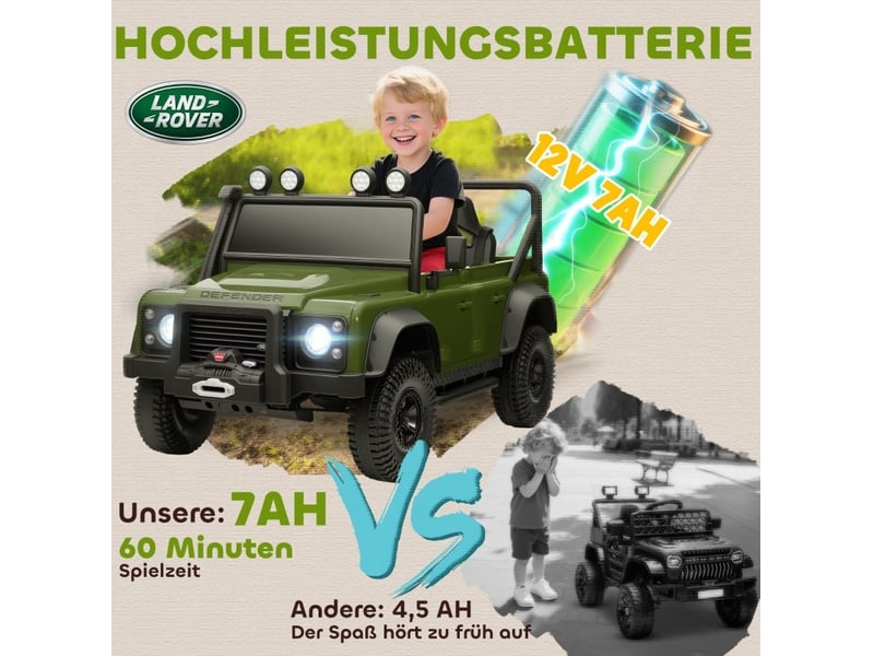  Voiture électrique enfant land rover defender 110 svx 115x61x61 cm 12 v verte  - Conforama C