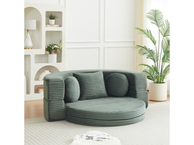  Canapé convertible 4 en 1, canapé modulable, lit de jour rond, 3 coussins, mousse, petits espaces, velours côtelé, vert CozyNest - Conforama D