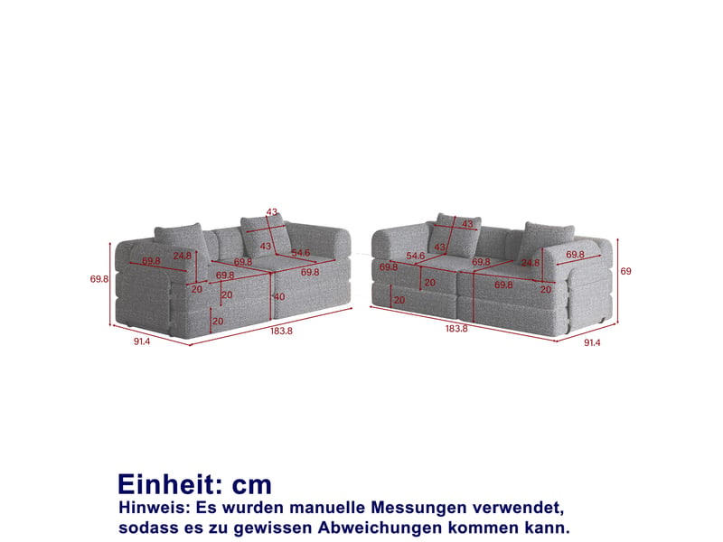  Canapé convertible 4 places 183.8x91.4x69.8 cm rangement d'accoudoir kaki  - Conforama E