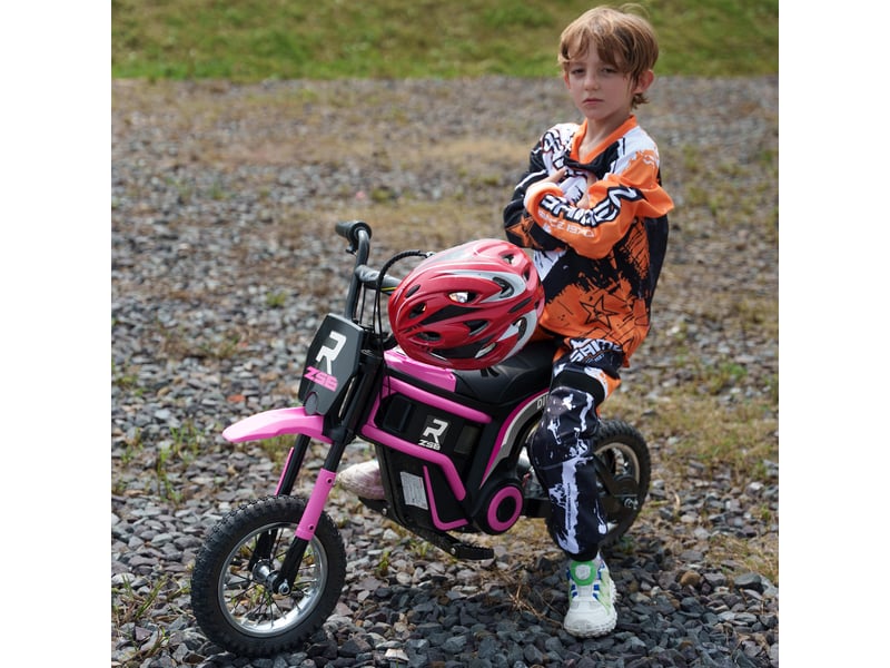 Moto électrique pour enfants, 24 v, avec klaxon, phare, poignée d'accélérateur, vitesse de 8 à 16 kmh, 8 à 12 ans, rose. - Conforama C