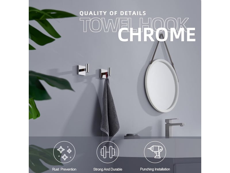  Lot de 2 crochets à peignoir, pour salle de bain  mur en acier inoxydable chromé  - Conforama D