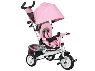 Tricycle pour enfants de 1 à 5 ans avec poignée et capote réglable, 102 x 49 x 102 cm, blanc et rose
