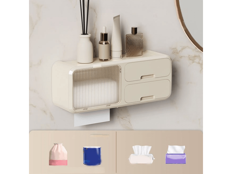  Porte-papier hygiénique étanche pour salle de bain, boîte de rangement murale sans perçage pour papier hygiénique, beige  - Conforama E