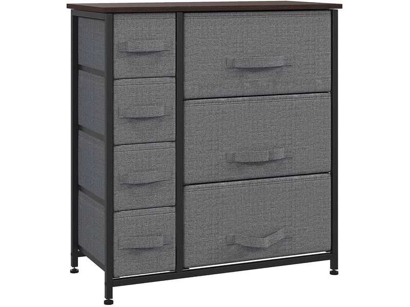  Commode de rangement à 7 tiroirs en tissu pliables, structure métal aspect bois, gris, 63,5 x 30 x 71 cm  - Conforama A