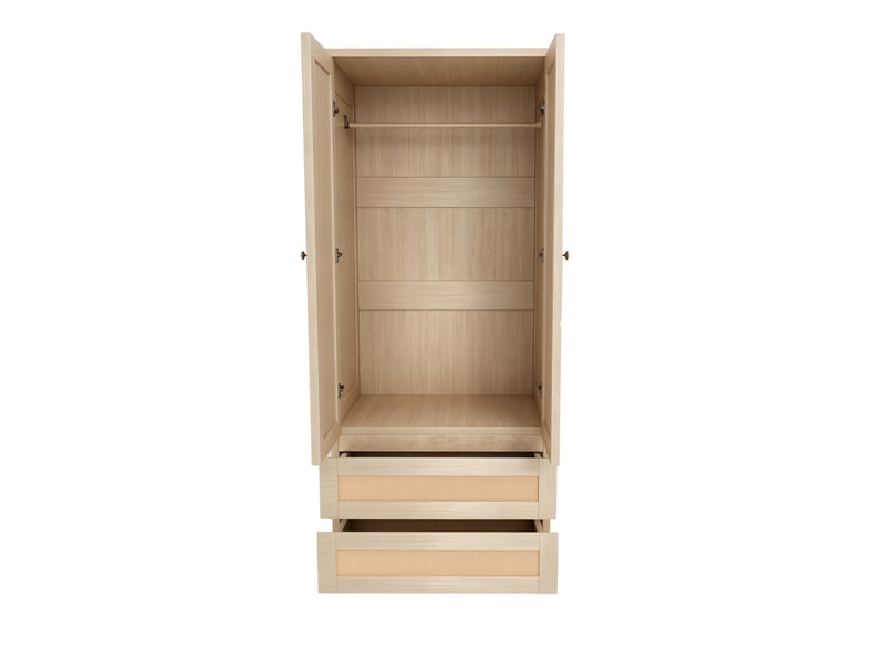 Armoire penderie 2 portes 70x55x170 cm - rangement avec tiroirs et étagères - effet rotin - bois naturel  - Conforama R