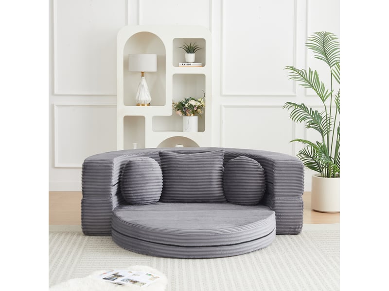  Canapé convertible 4 en 1 compressé, 180x92x84 cm en mousse confort et velours côtelé couleur gris, simple  - Conforama D