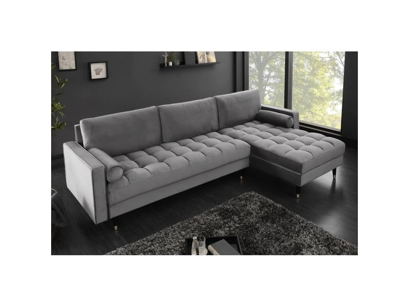 Canapé d'angle koliri gris – 4 places – angle droit – canapé design en velours capitonné et bois massif - Conforama D