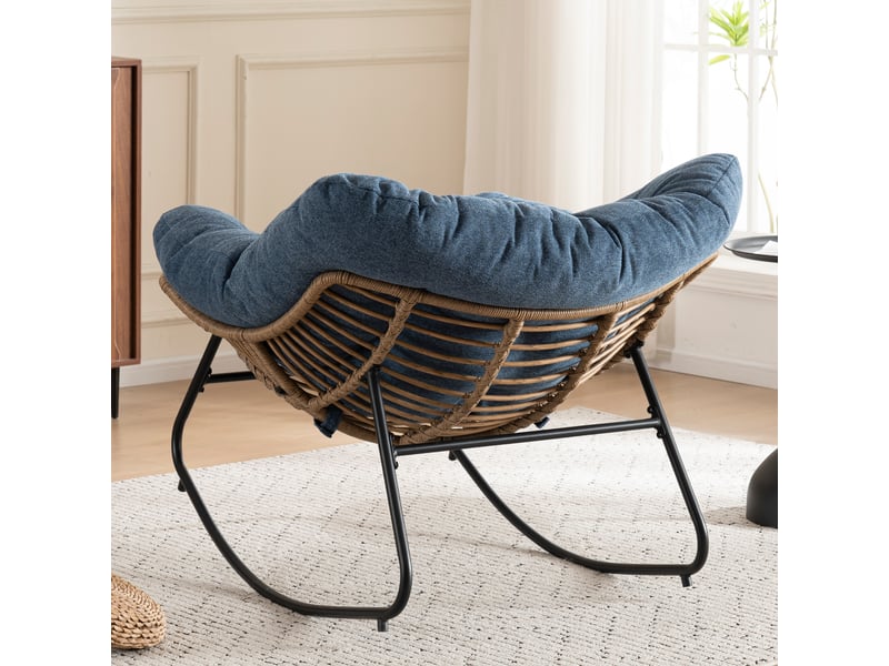  Fauteuil à bascule moderne en chenille avec cadre en métal, fauteuil pour chambre d'enfant et salon, 95x107x83 cm  - Conforama E