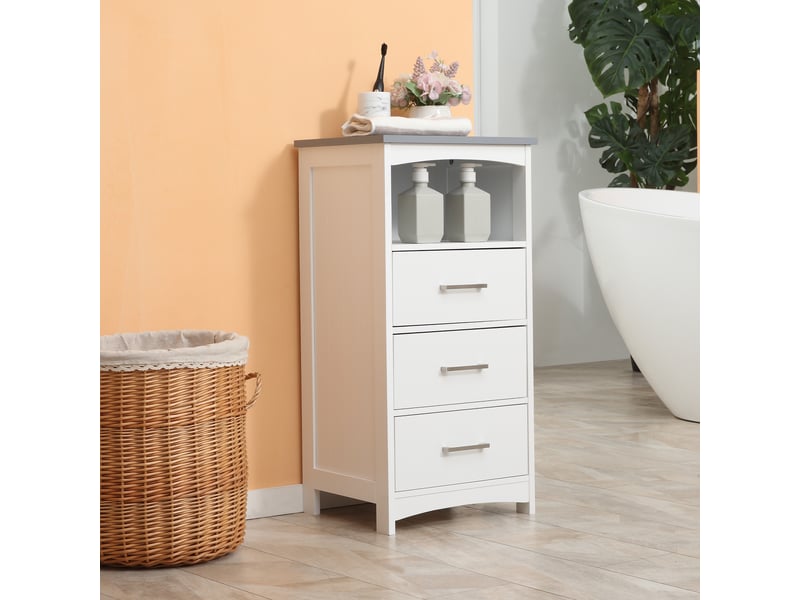  Meuble de salle de bain sur pied meuble de rangement avec 3 tiroirs et 1 niche 40 x 33 x 80 cm blanc  - Conforama B