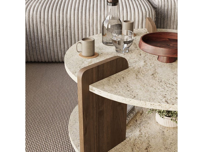  Table basse ronde avec étagère de rangement oalla - beige  - Conforama D