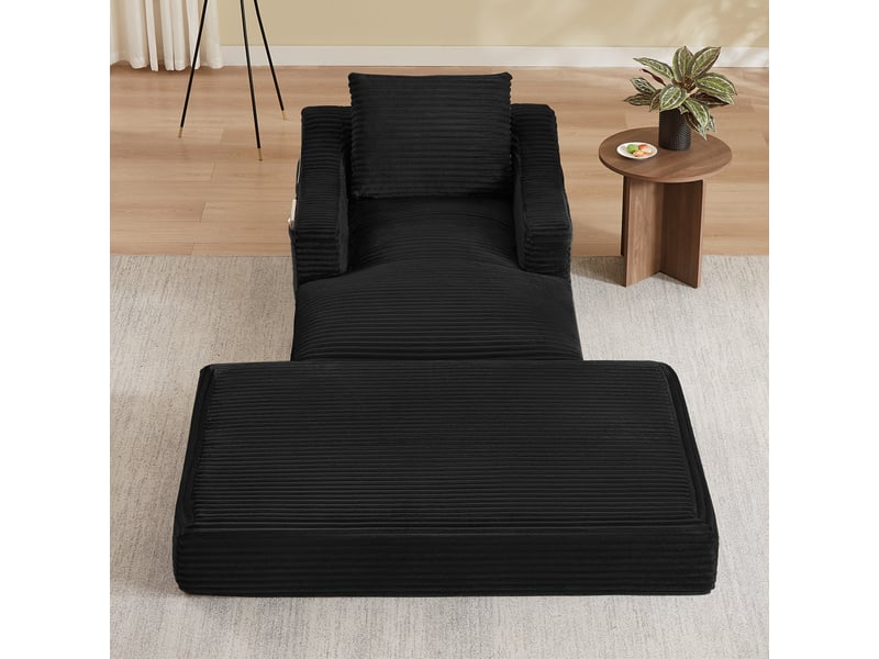  Fauteuil convertible en velours côtelé avec design double couche et couchage d'appoint, mousse noire  - Conforama C