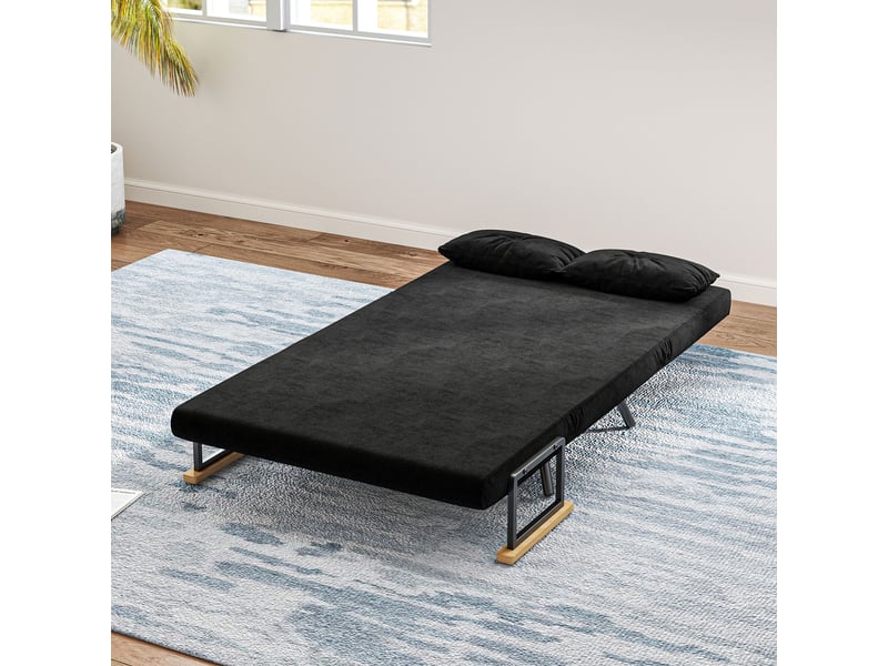  Canapé convertible 2 places 4 en 1, canapé-lit avec dossier réglable sur 5 niveaux, 2 coussins, noir, 102 x 73 x 81 cm  - Conforama W