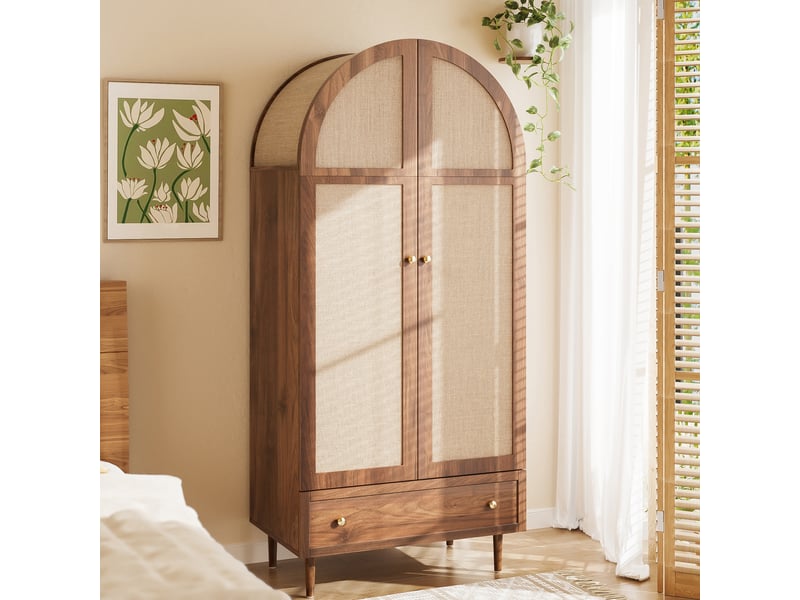 Armoire de rangement avec portes en tissu, penderie, étagères et tiroir pour chambre en mdf 79×50×175 cm bois - Conforama B