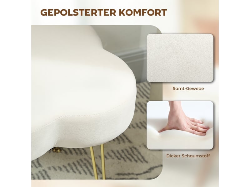 Tabouret, pouf en forme de trèfle, revêtement en tissu, pieds en acier, blanc crème 838-549V00CW - Conforama E