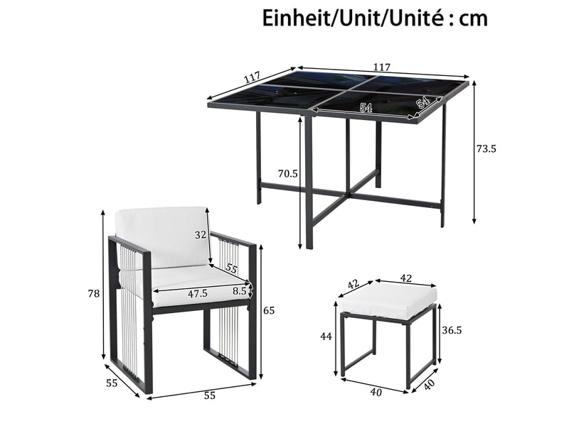  Salon de jardin 6 places avec table en verre trempé et chaises, design élégant extérieur  - Conforama C