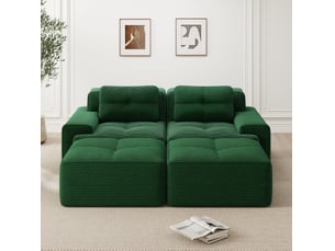 Canapé modulable 2 pl 204x177x69cm, canapé sous vide avec poufs, assise généreuse, pièce de salon, velours côtelé, vert