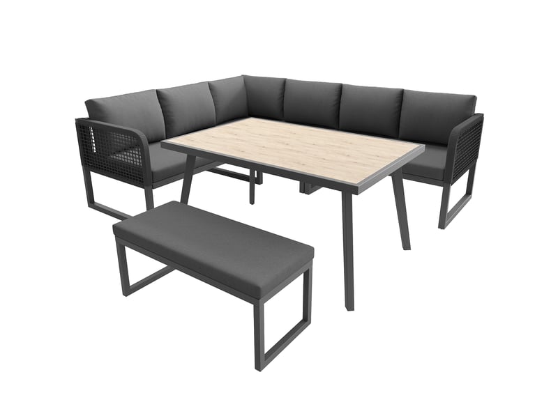  Salon de jardin modulable,6-8 places avec table,rotin pe,gris  - Conforama D