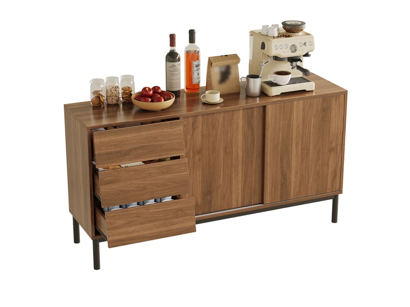  Buffet de cuisine avec 3 tiroirs et 2 portes coulissantes pour cuisine et salle à manger en mdf 150×40×80 cm naturel  - Conforama A